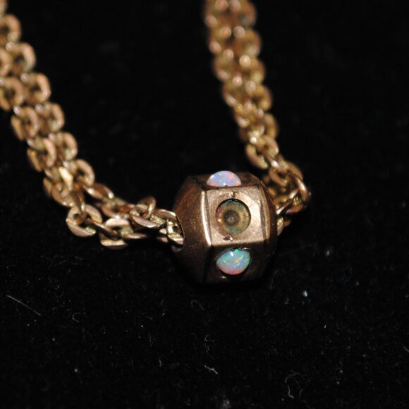 Antique 25" Victorian Opal Sliding Pendant on a Gold-Filled Guard Chain Necklace - Picture 5 of 15